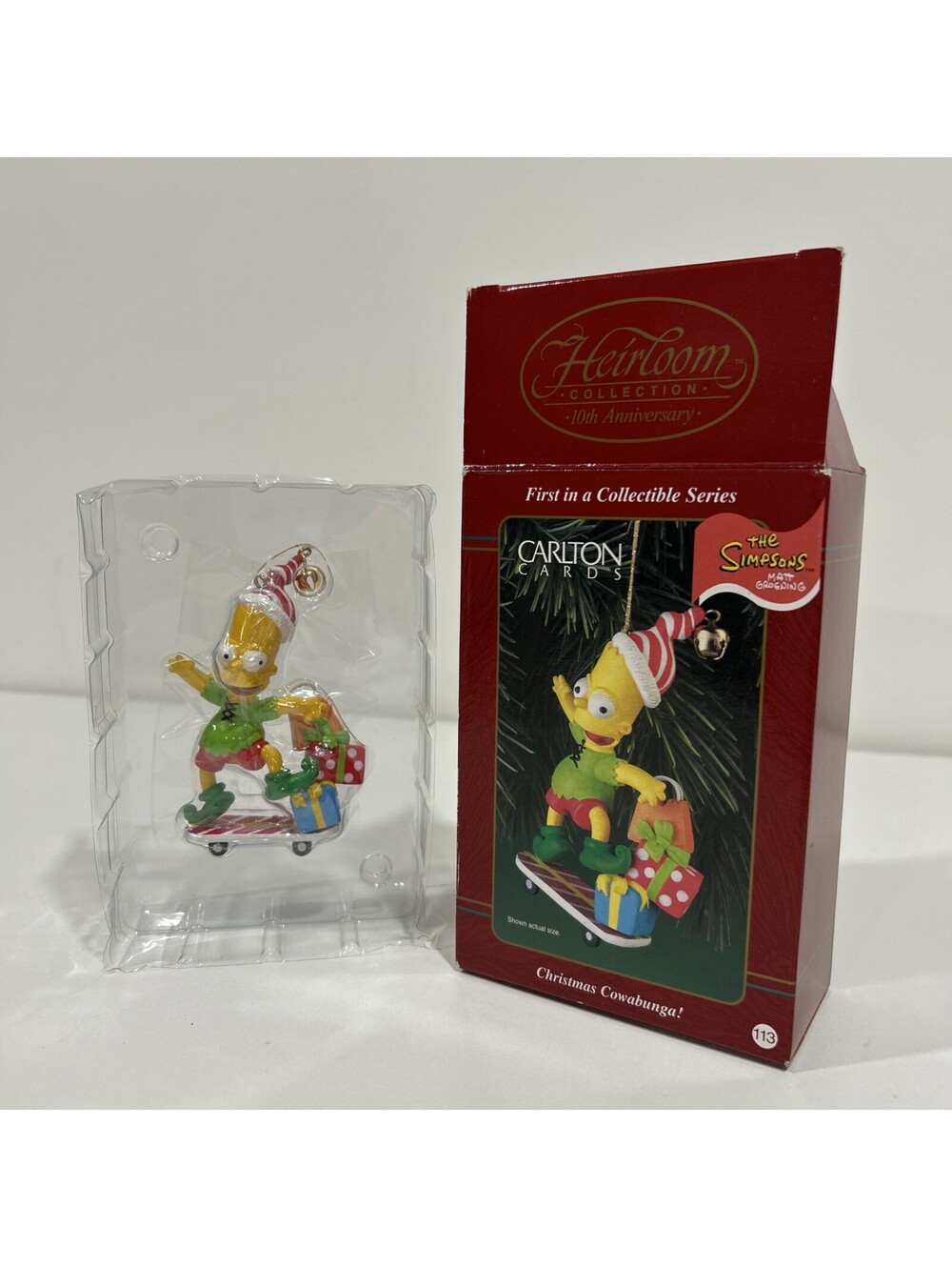 The Simpsons “Cowabunga” Bart Simpson 1998 Christmas Ornament New In Box